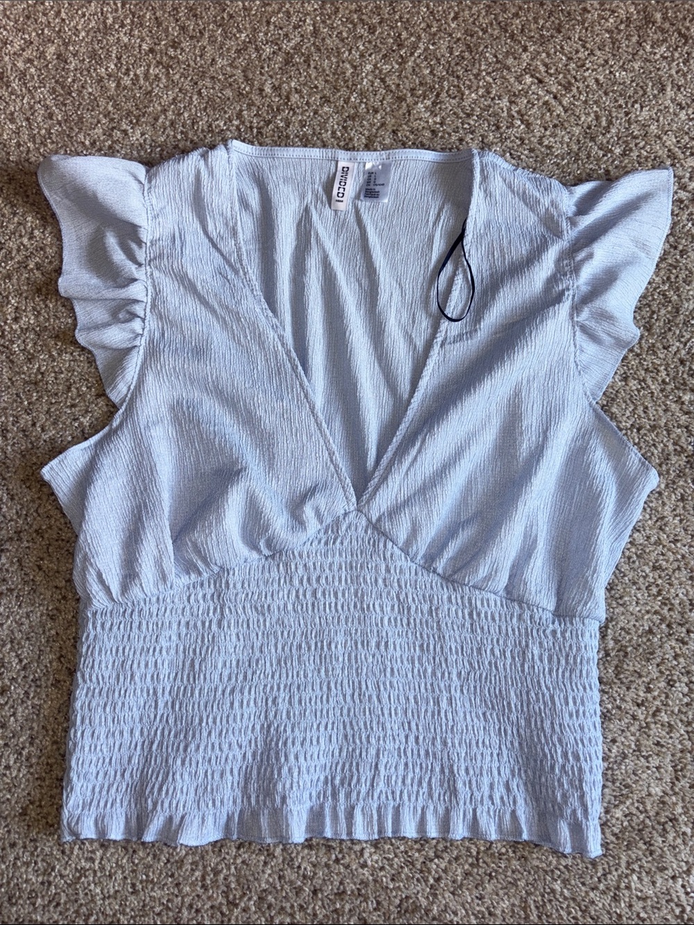 Multiples Light Blue V-Neck Smocked Waist Flutter Sleeve Camisole